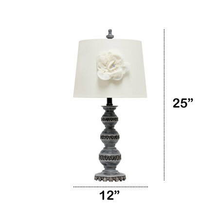 Lalia Home 25-in. Elegant Embellished Table Lamp with Flower Adornment, Linen Shade, , Aged Bronze LHT-4023-WH